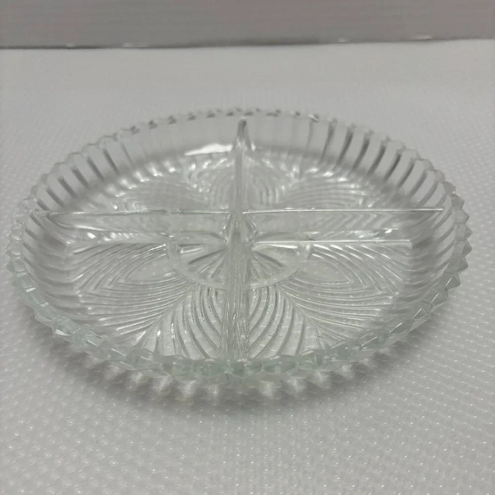 Heavy Lead Crystal Vintage Scalloped 4 section serving dish 7